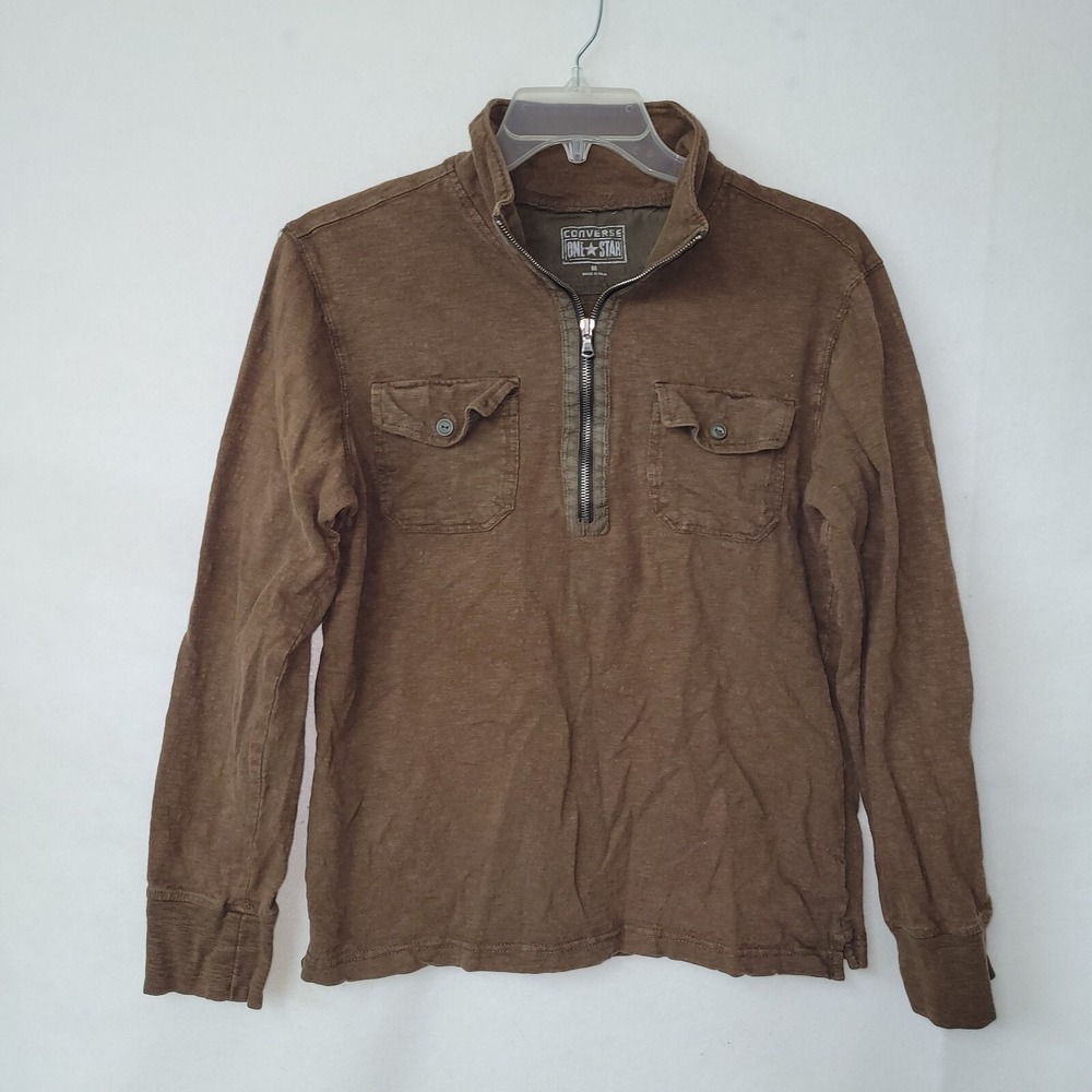 Converse One Star Mens Brown Cotton Quarter‎ Zip Pocket Shirt Medium